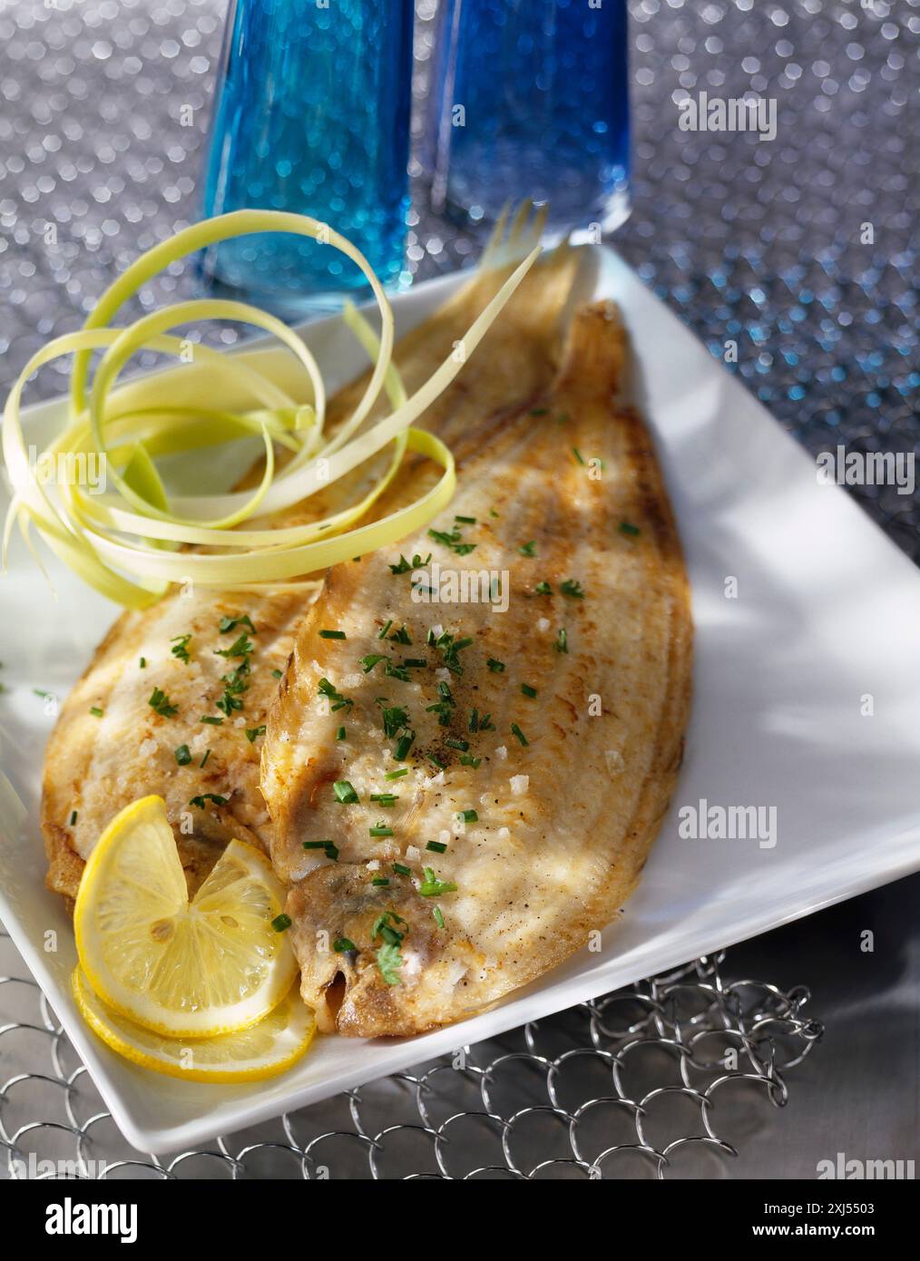 Sole fillets fried with lemon Stock Photo