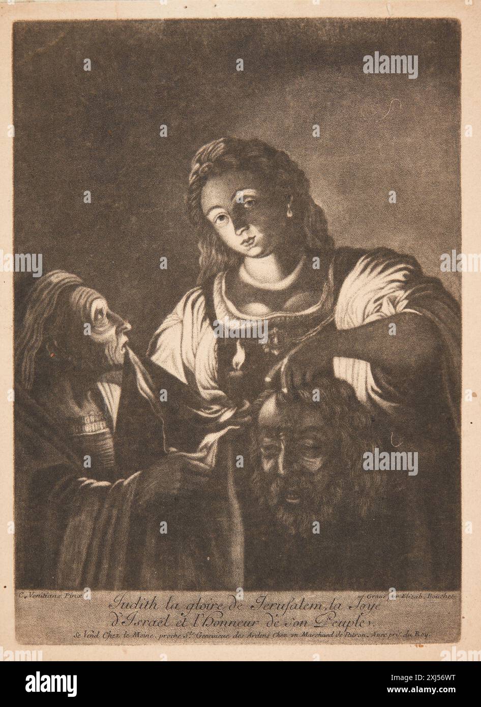 Judith Scene Aquatint print depicting Judith holding Holofernes' severed head ...
