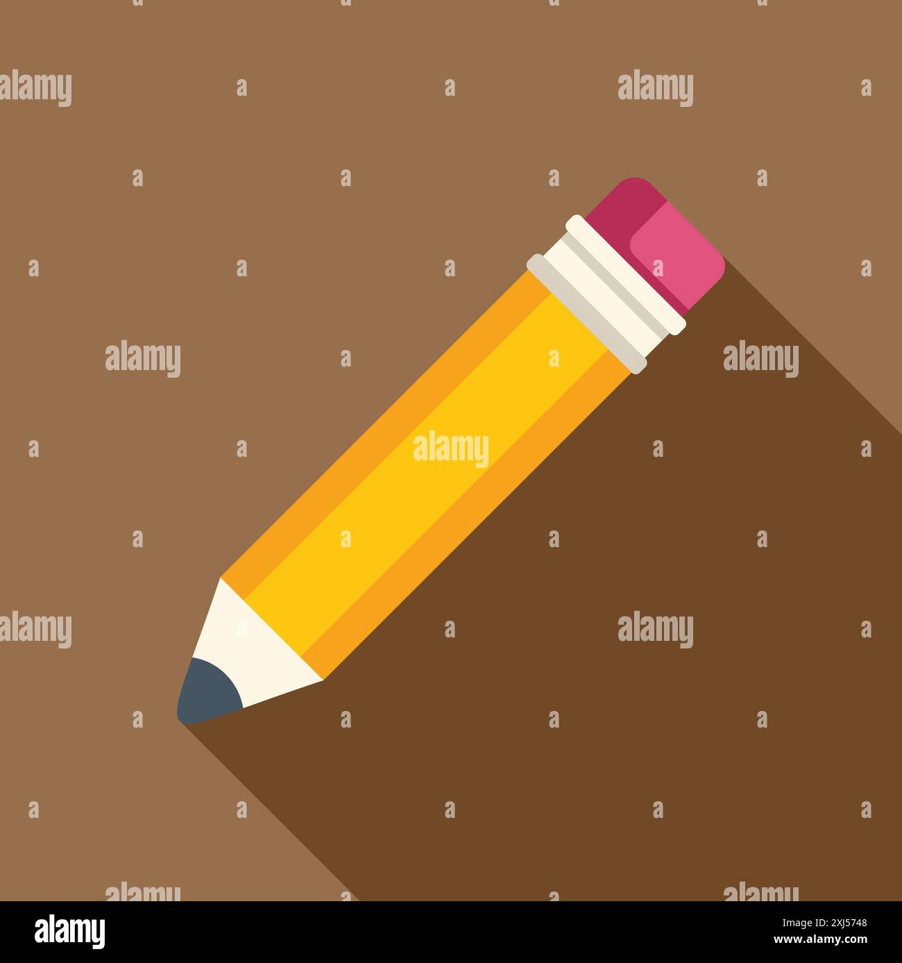 Classic yellow pencil with pink eraser is lying on a brown surface ...