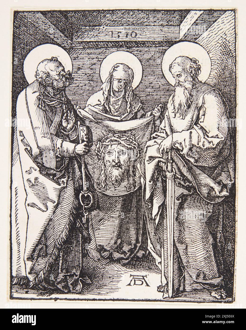 Executed Renaissance 'Veronica between Saint Peter and Paul' is a woodcut by Albrecht Dürer ...
