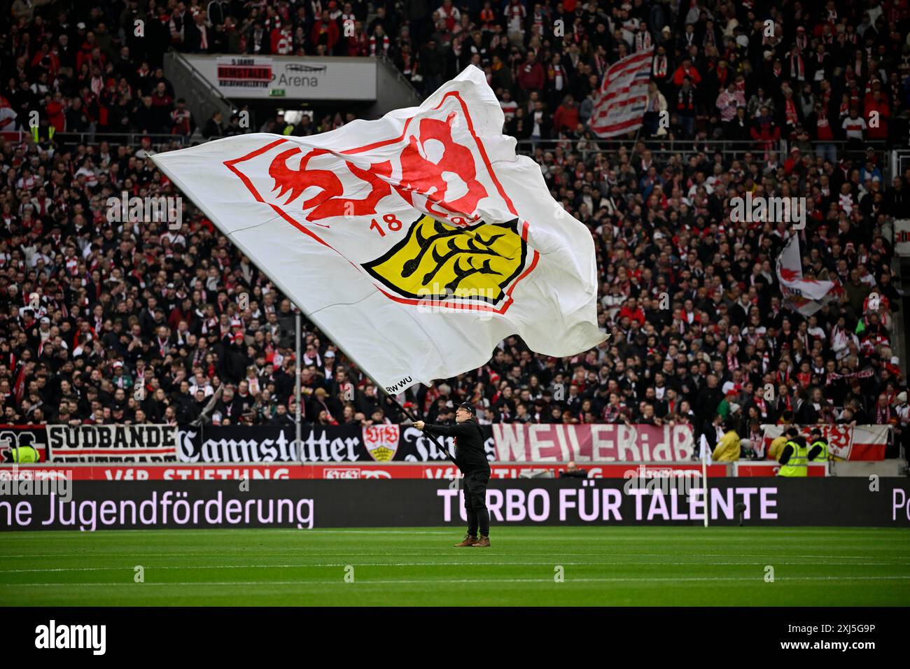 Flag, Flag, Logo, MHPArena, MHP Arena Stuttgart, Baden-Wuerttemberg, Germany Stock Photo