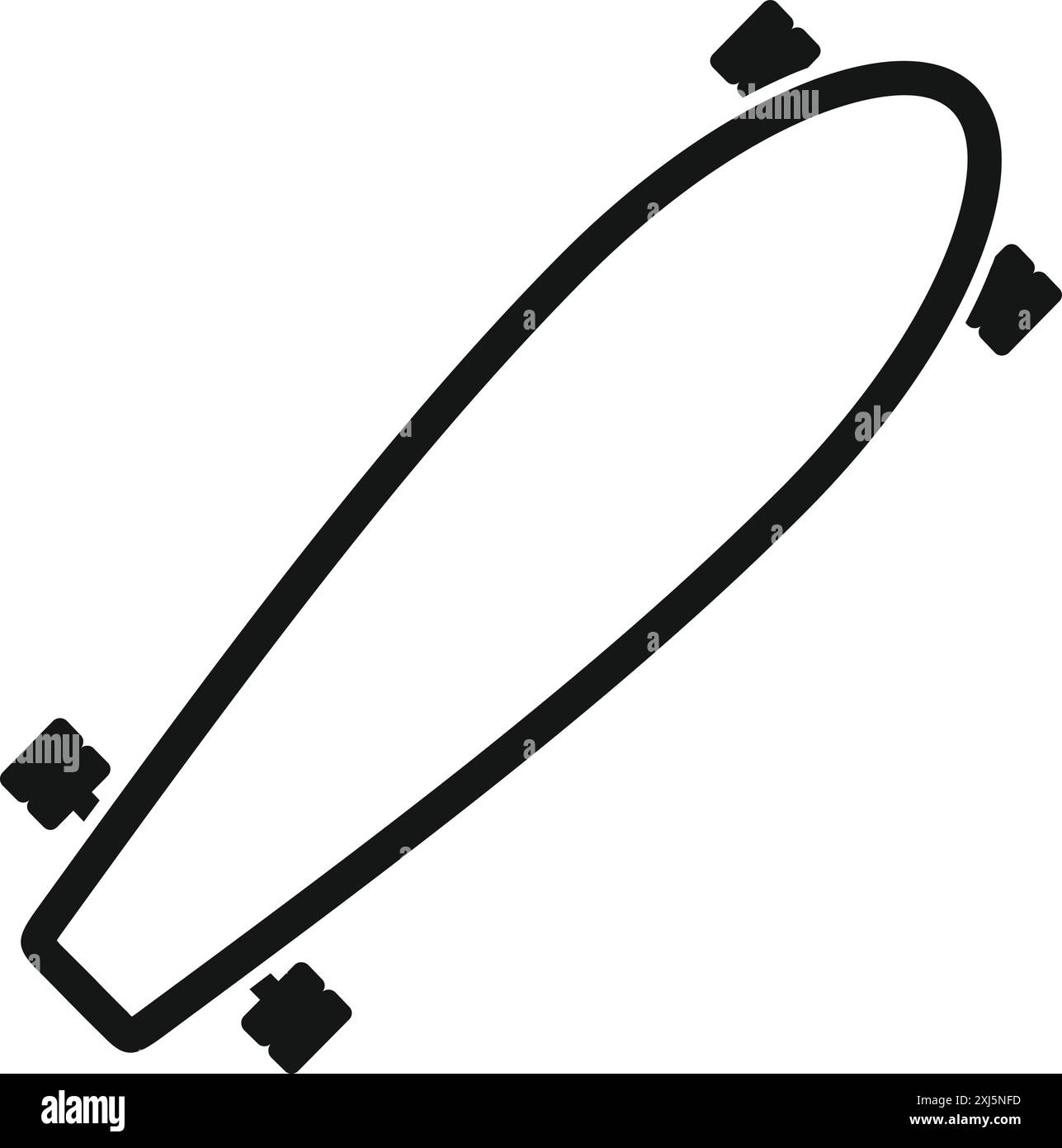 Simple black and white icon of a longboard skateboard, representing the ...