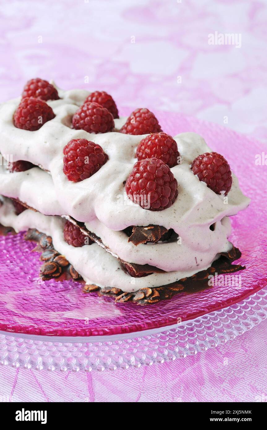 Chocolate and raspberry Mille-feuille Stock Photo - Alamy