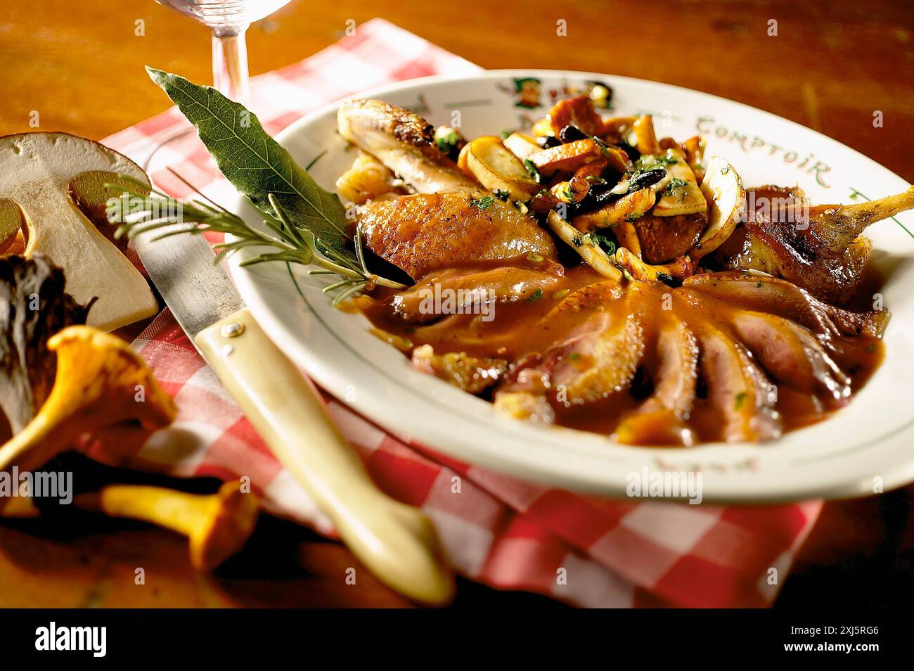 Roast Mallard duck with mushrooms Stock Photo - Alamy