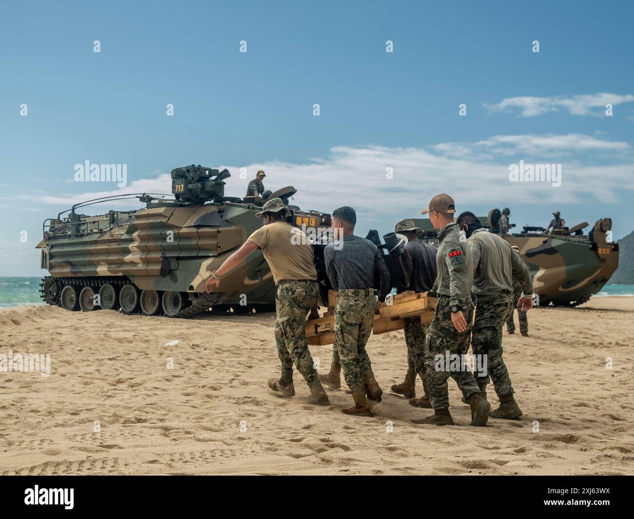 Republic of Korea and Mexican Naval Infantry Corps marines carry a boat ...