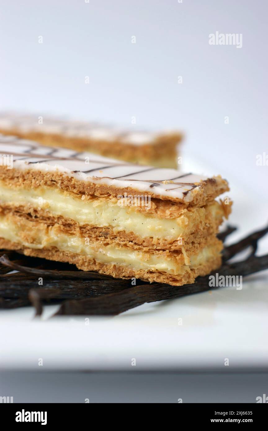 Vanilla-flavored mille-feuilles Stock Photo