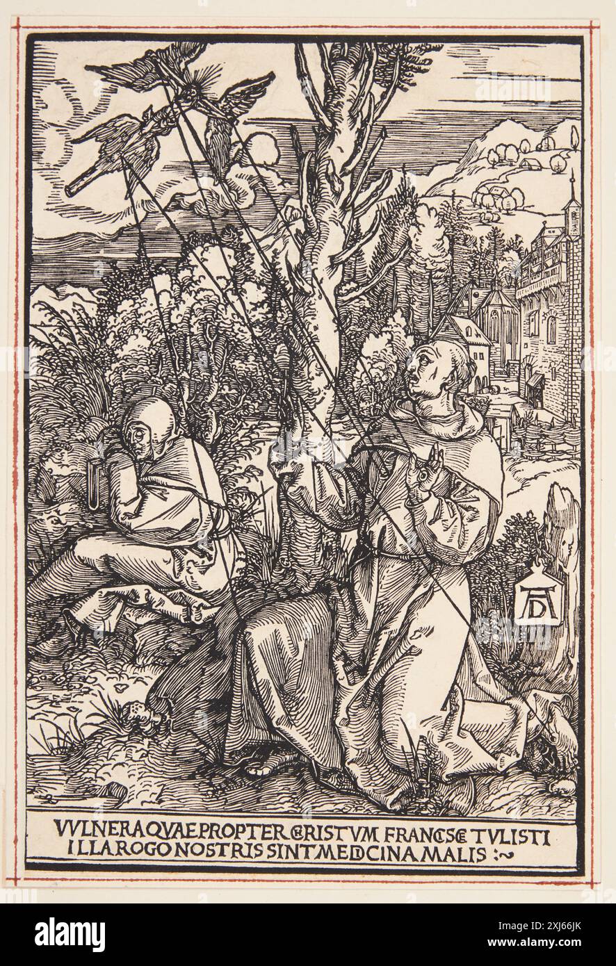 Woodcut by Albrecht Dürer depicting St. Francis receiving the stigmata ...