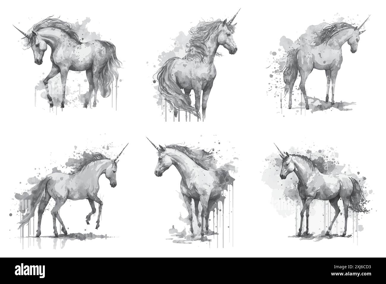 Vector hand drawn unicorn Black and White Stock Photos & Images - Alamy