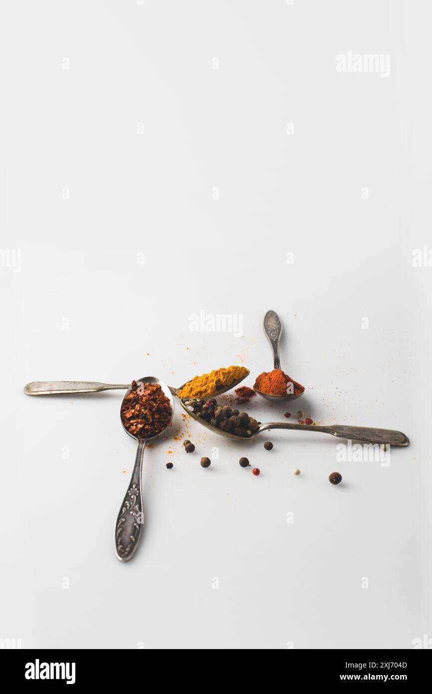 spoons with various spices Stock Photo