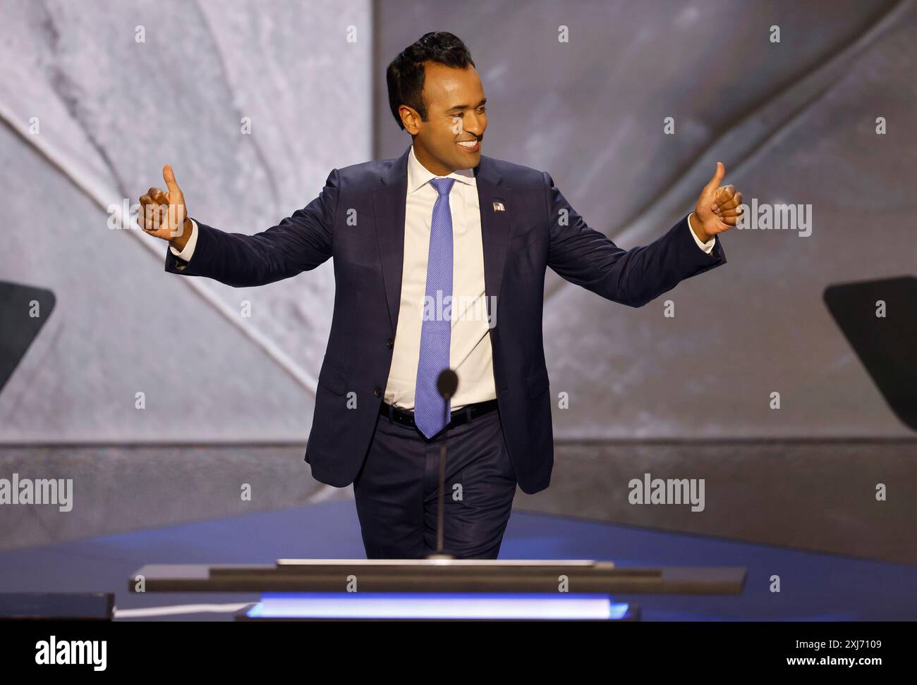 Milwaukee, United States. 16th July, 2024. Businessman Vivek Ramaswamy arrives to speak at the 2024 Republican National Convention at Fiserv Forum in Milwaukee, Wisconsin on Tuesday, July 16, 2024. Photo by Tannen Maury/UPI Credit: UPI/Alamy Live News Stock Photo