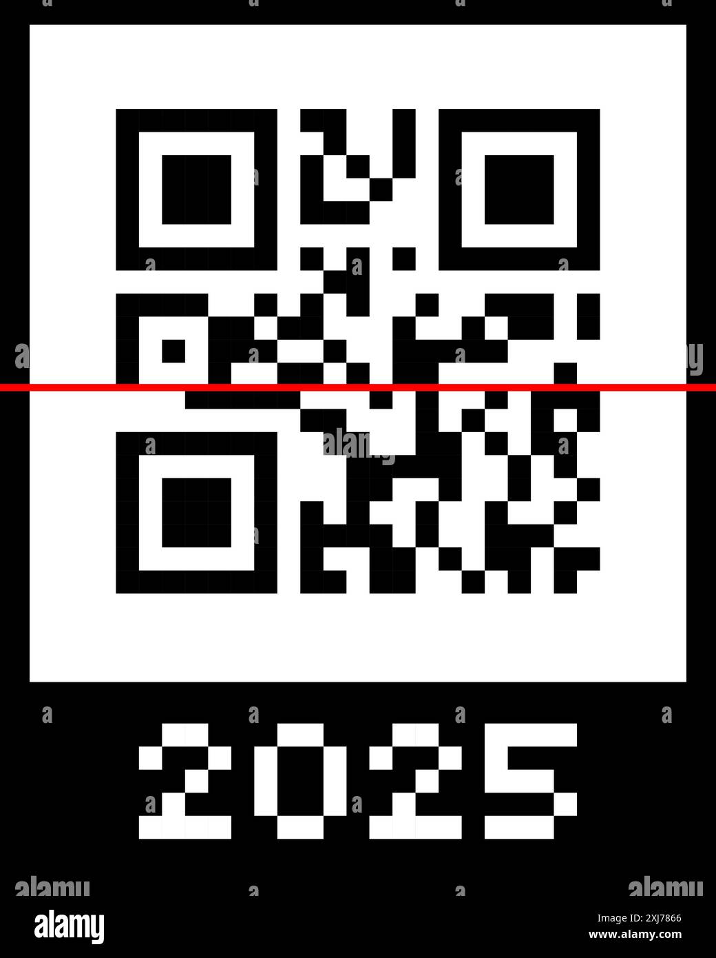 Real QR Code 2025 Numbers With Red Scan Line New Year Barcode Concept Real Qr Code 2025 Numbers With Red Scan Line New Year Barcode Concept Design Template Vector Eps Illustration For Banner Poster Greeting Card Invitation Eps 2XJ7866