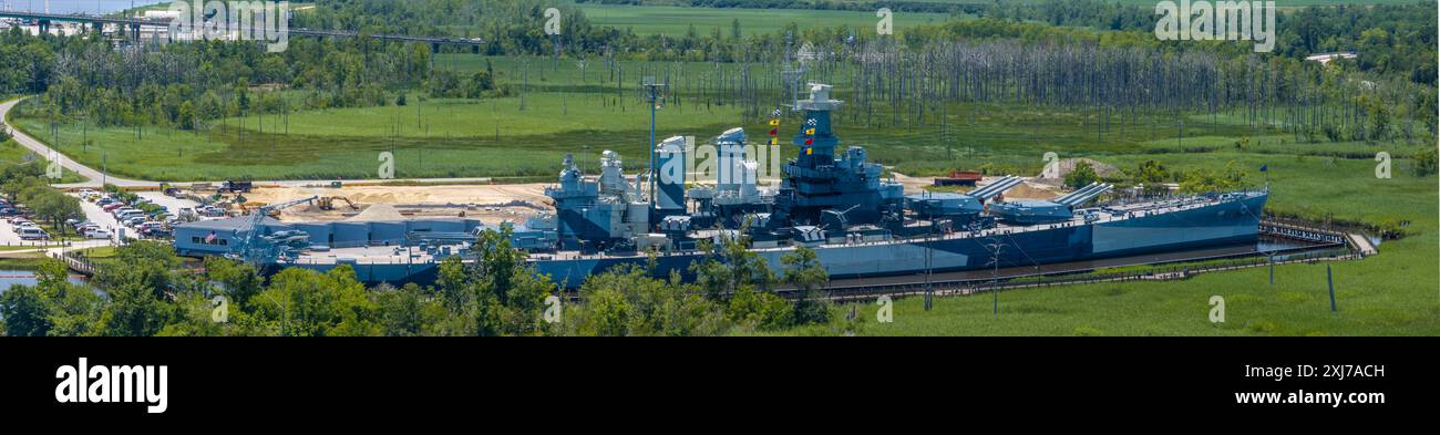 Aerial close up view of the North Carolina battleship from WWII ...