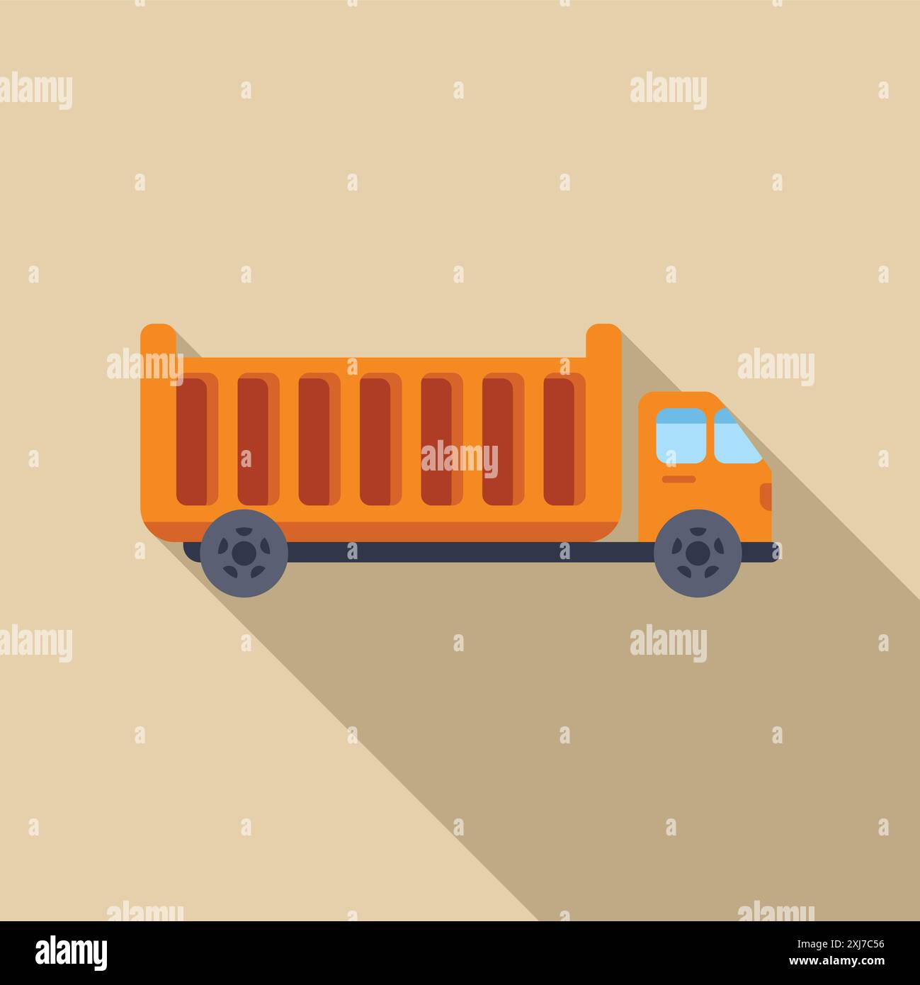 Orange tipper truck delivering cargo at construction site, flat design ...
