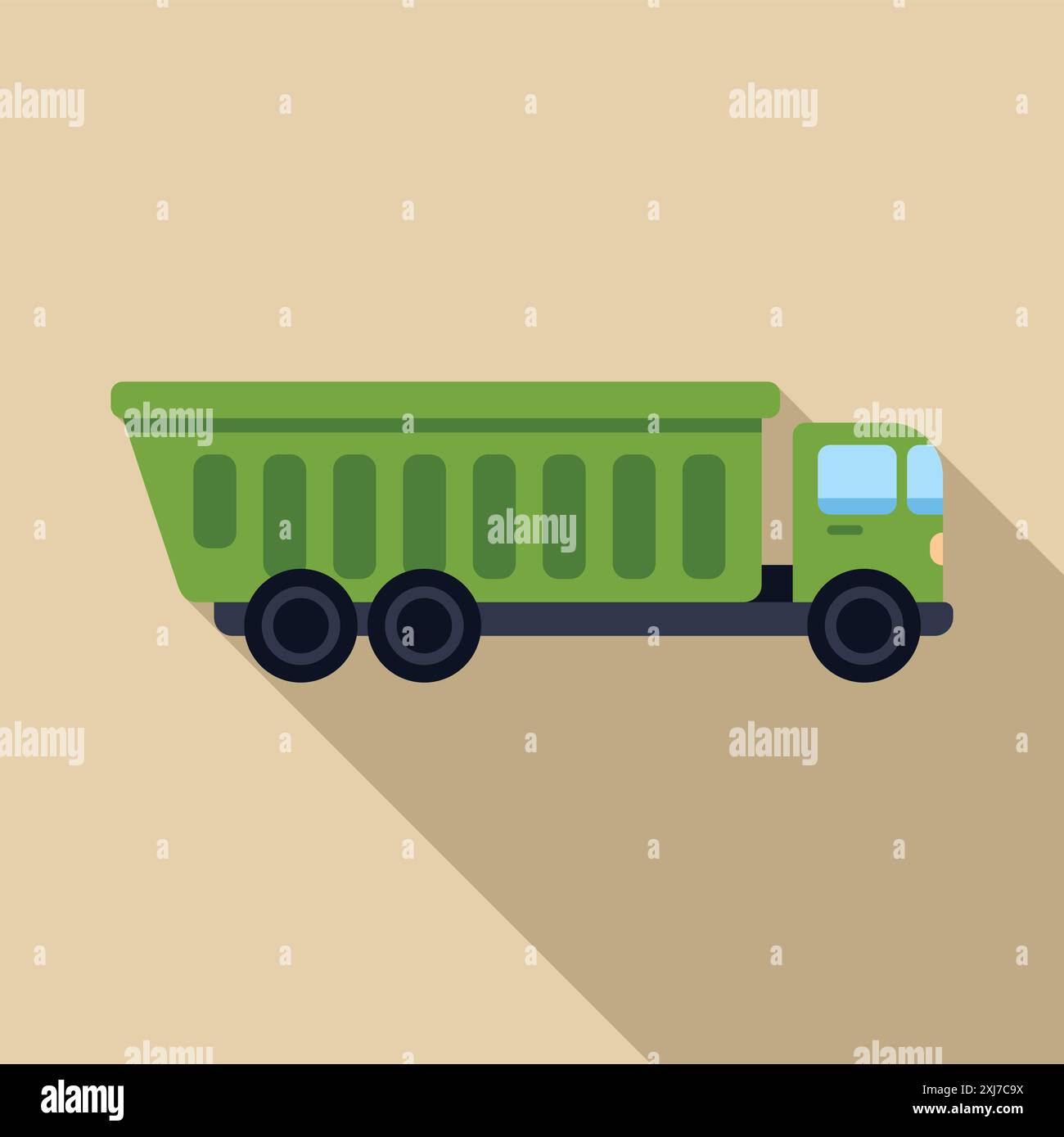 Green tipper truck transporting building materials on a construction ...