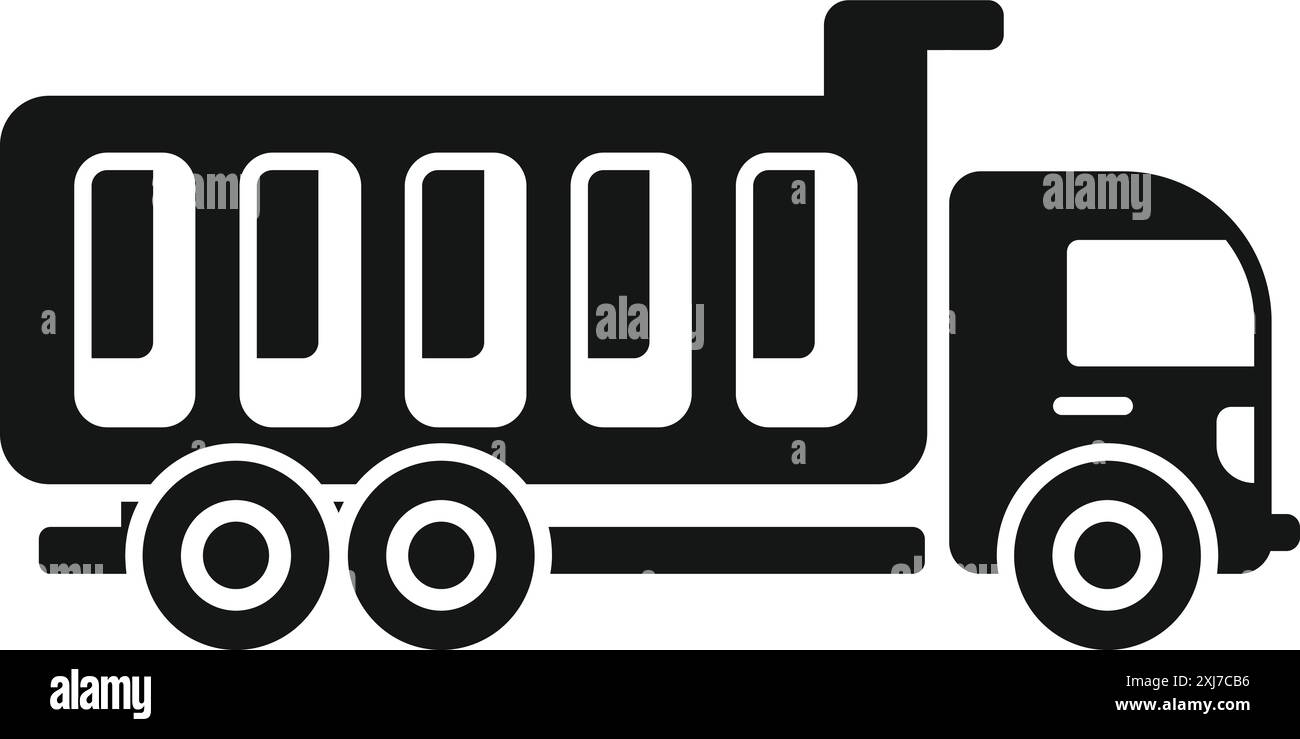 Simple black and white icon of a dump truck transporting building ...
