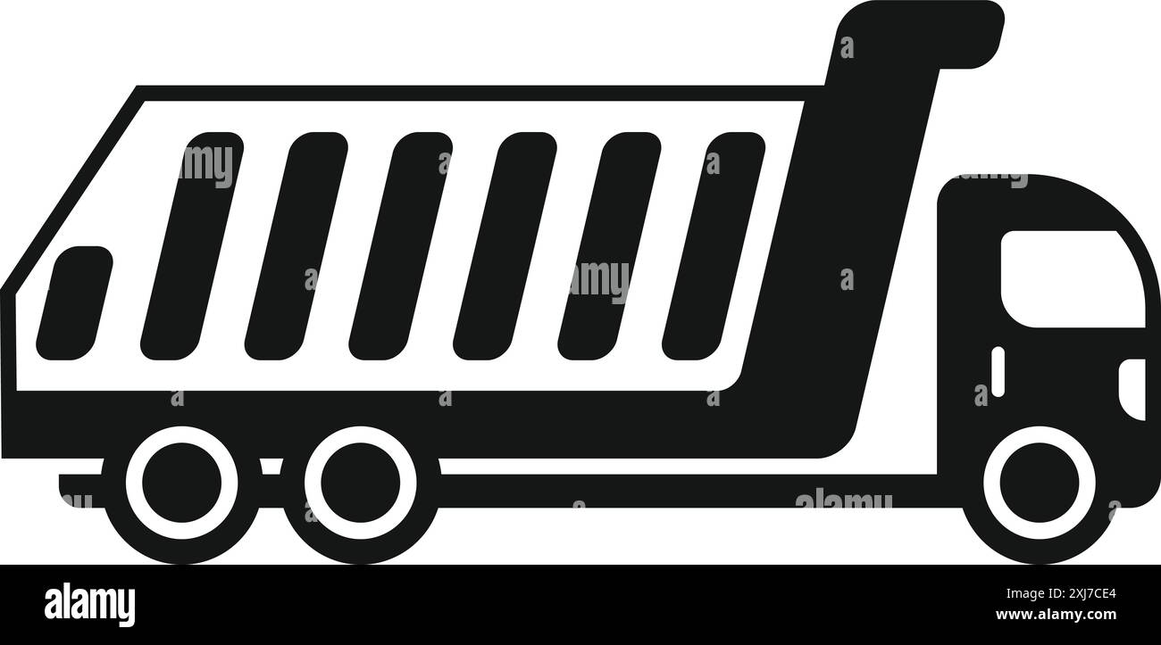 This simple black and white icon represents a tipper truck carrying a ...