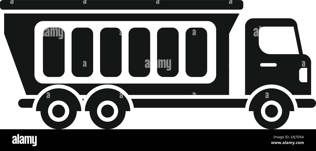 Simple black silhouette icon of a tipper truck transporting building ...