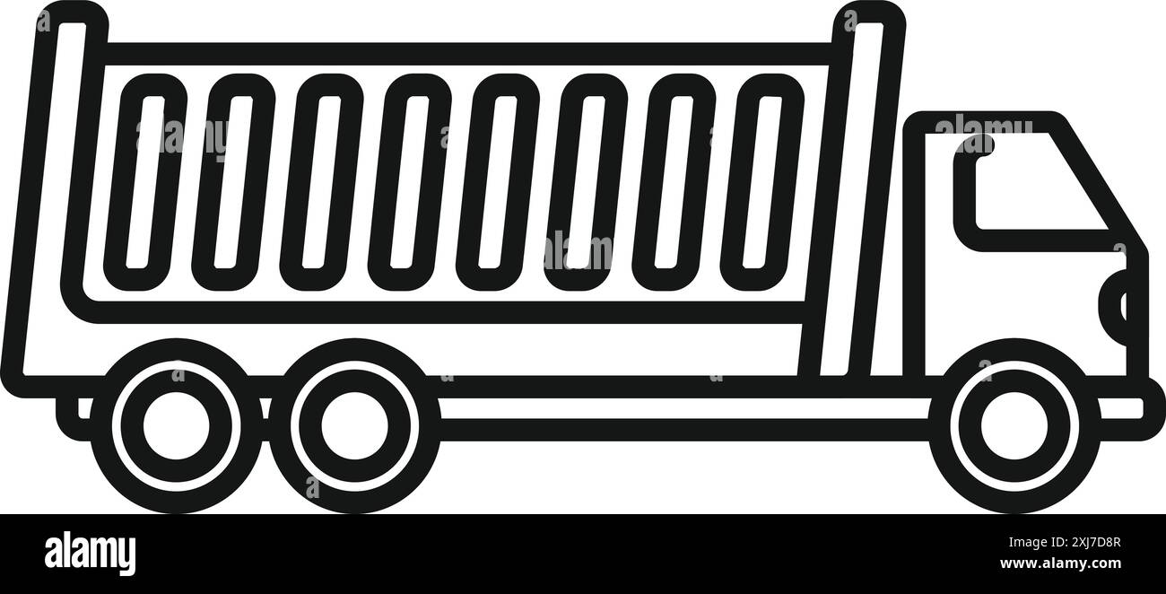 Simple line icon of a dump truck carrying building materials for ...