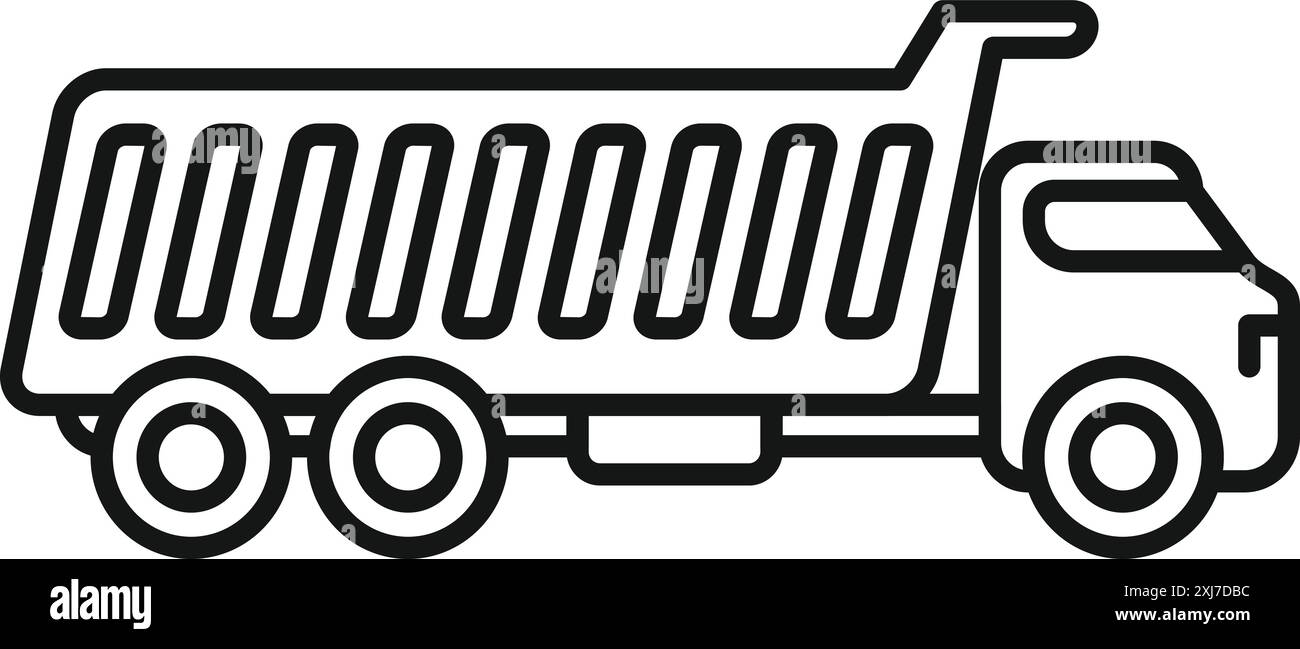 Simple black and white icon of a dump truck carrying building materials ...