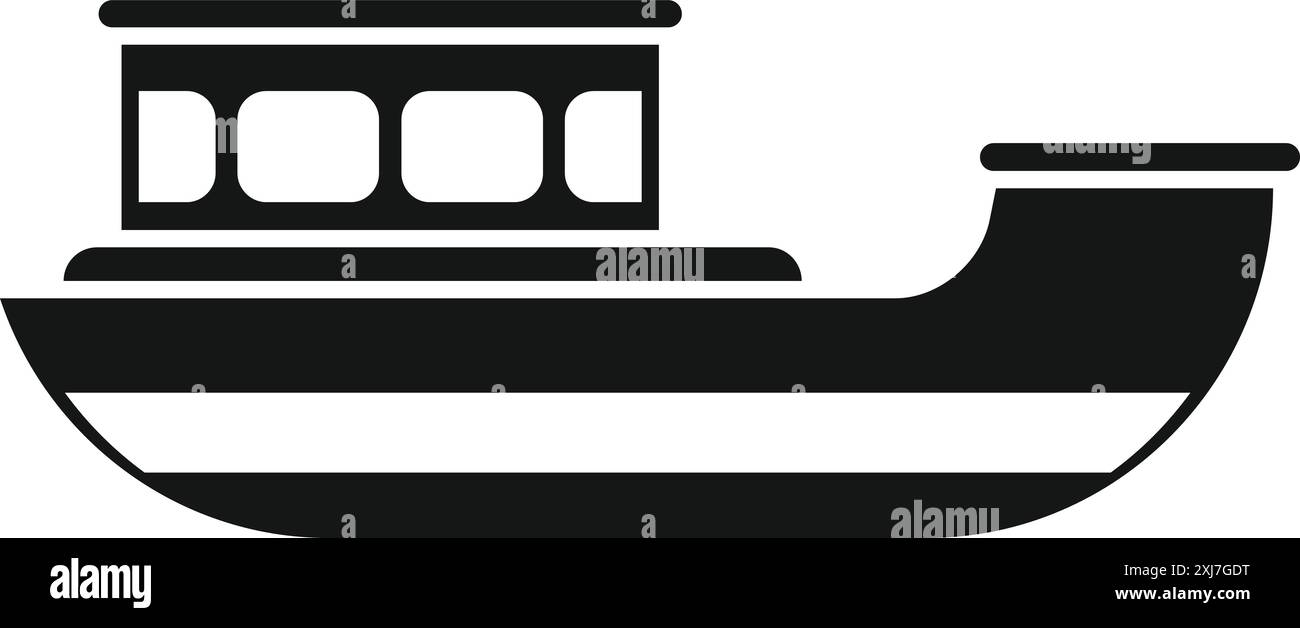 Small fishing boat floating on the water side view icon black simple ...