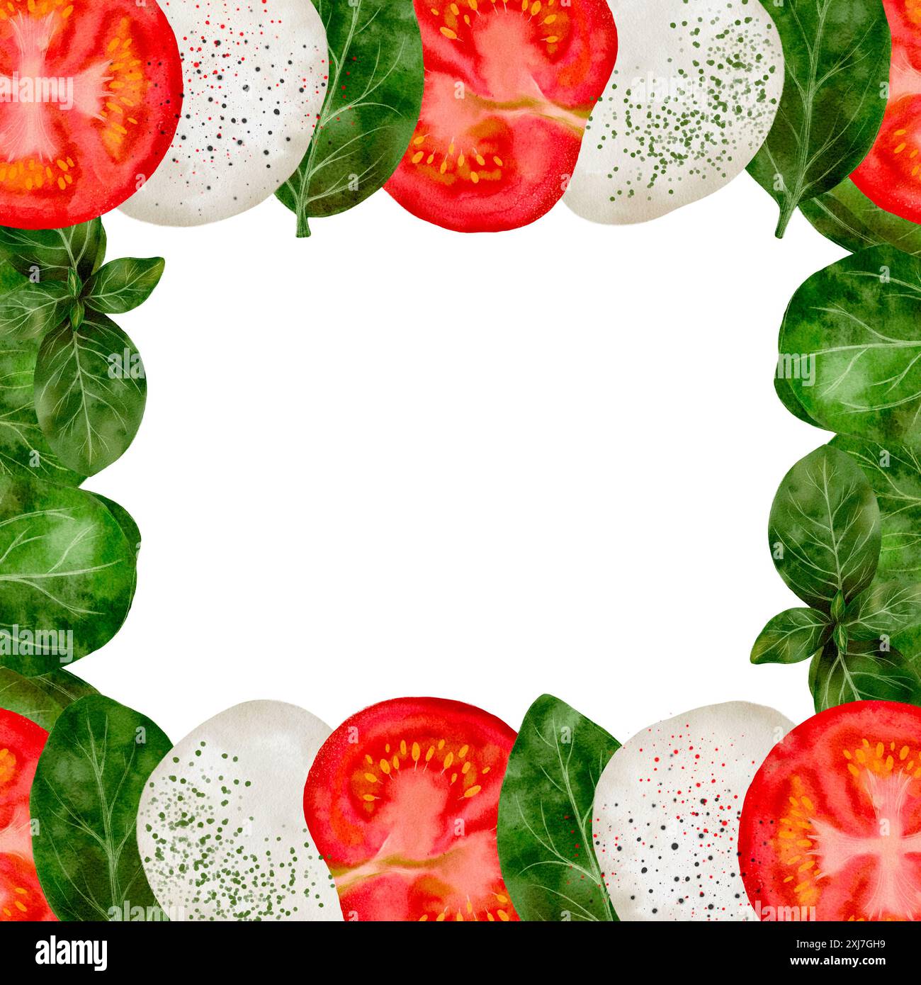 Watercolor vegetables frame border with tomatoes, onions, eggplants,  carrots, radishes, greens. Hand painted vegetarian banner for eco menus,  greeting Stock Photo - Alamy, image size:1300x1390