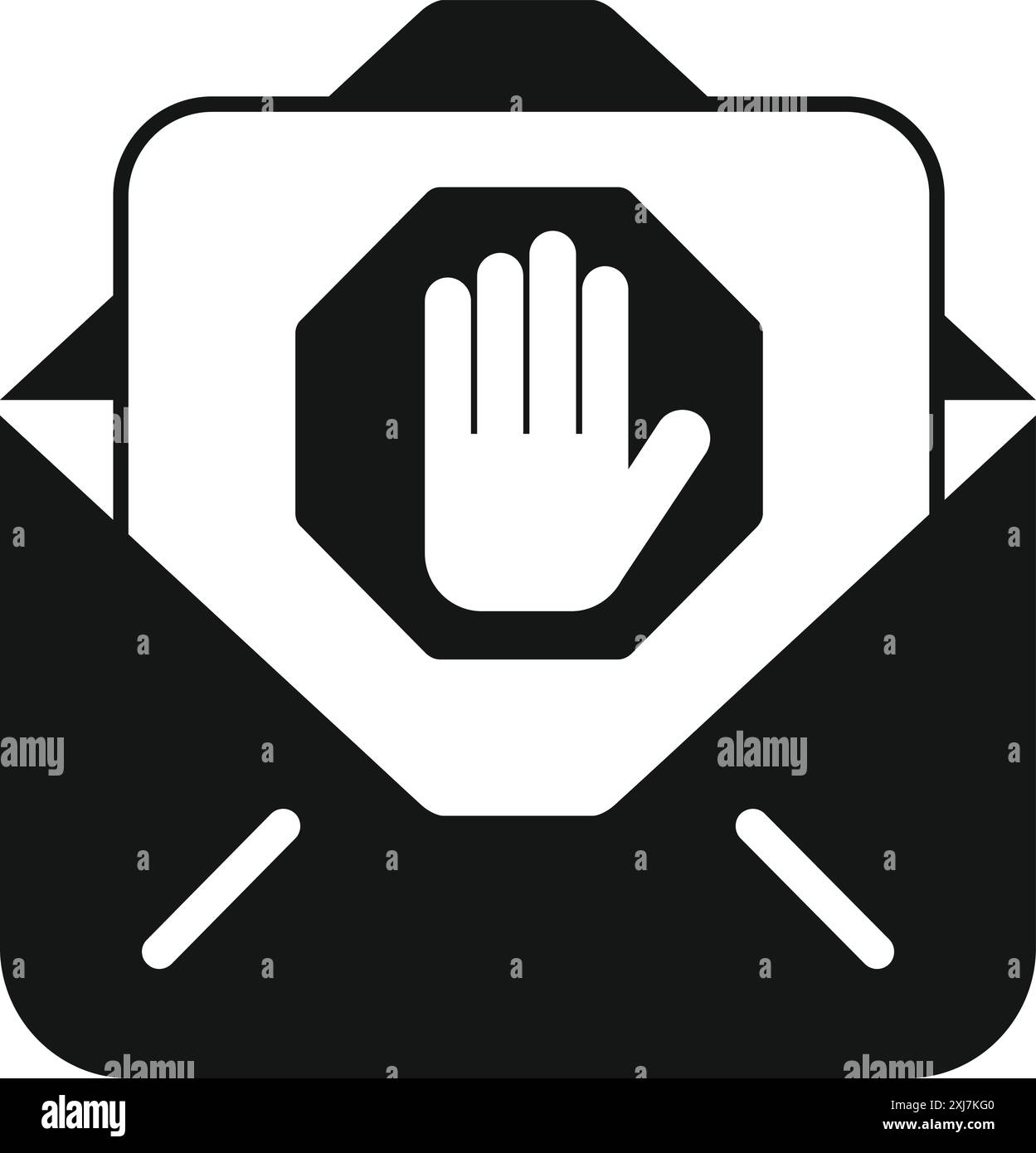 Black and white icon of an envelope containing a hand making the stop ...