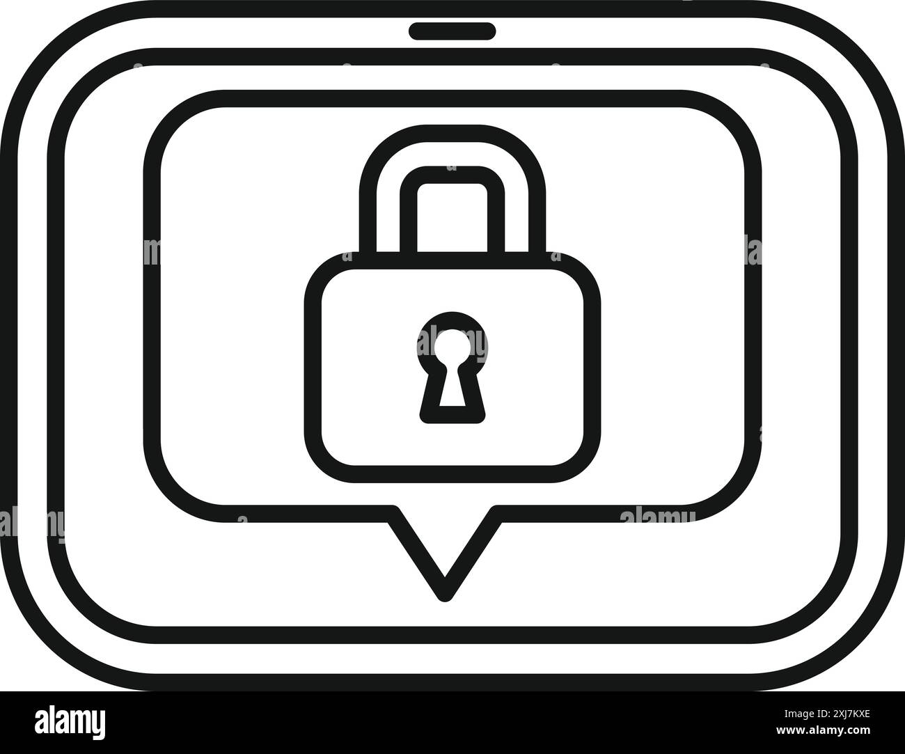 Line drawing of a mobile phone displaying a lock icon in a speech bubble, representing a security warning Stock Vector