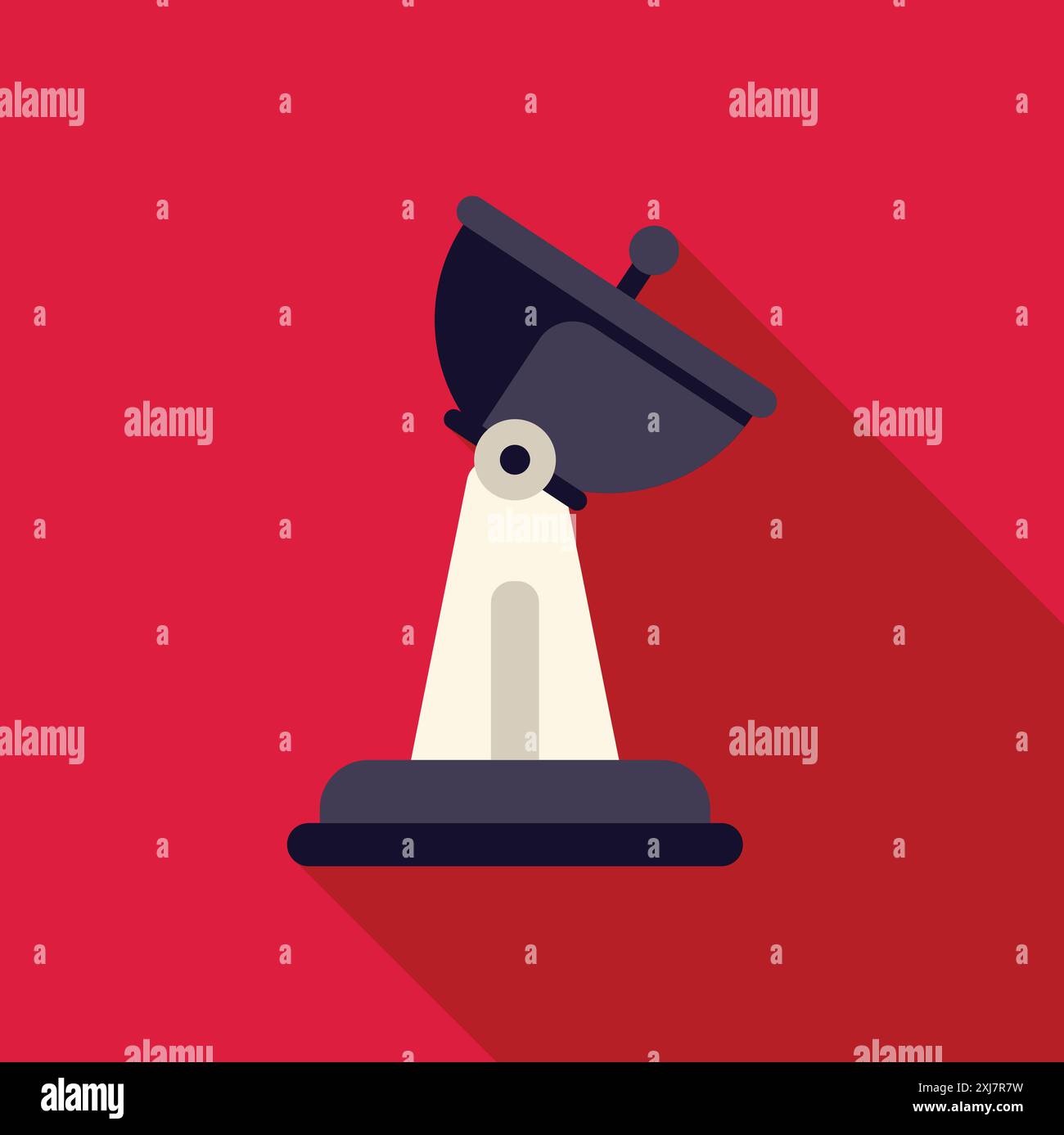 Satellite dish receiving and transmitting data with long shadow on red background Stock Vector