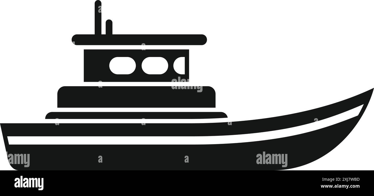 Simple silhouette of a small fishing boat floating on the water Stock ...
