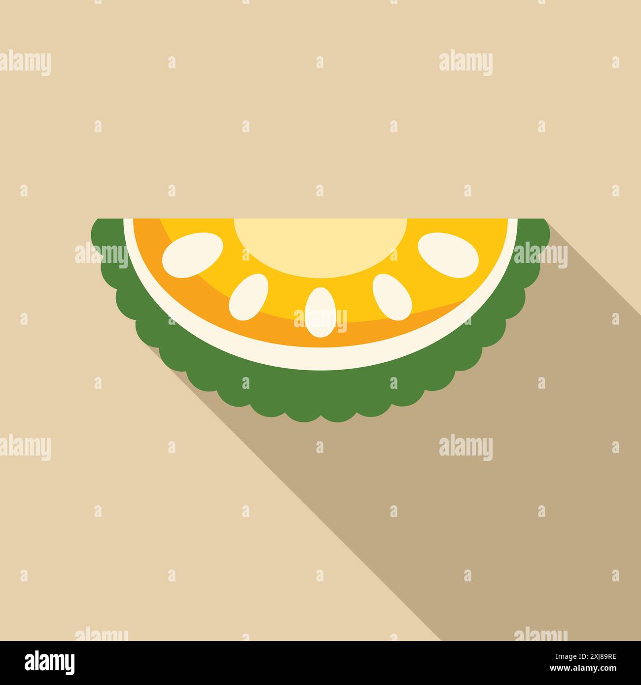 Half jackfruit icon in flat style with long shadow on a beige background Stock Vector