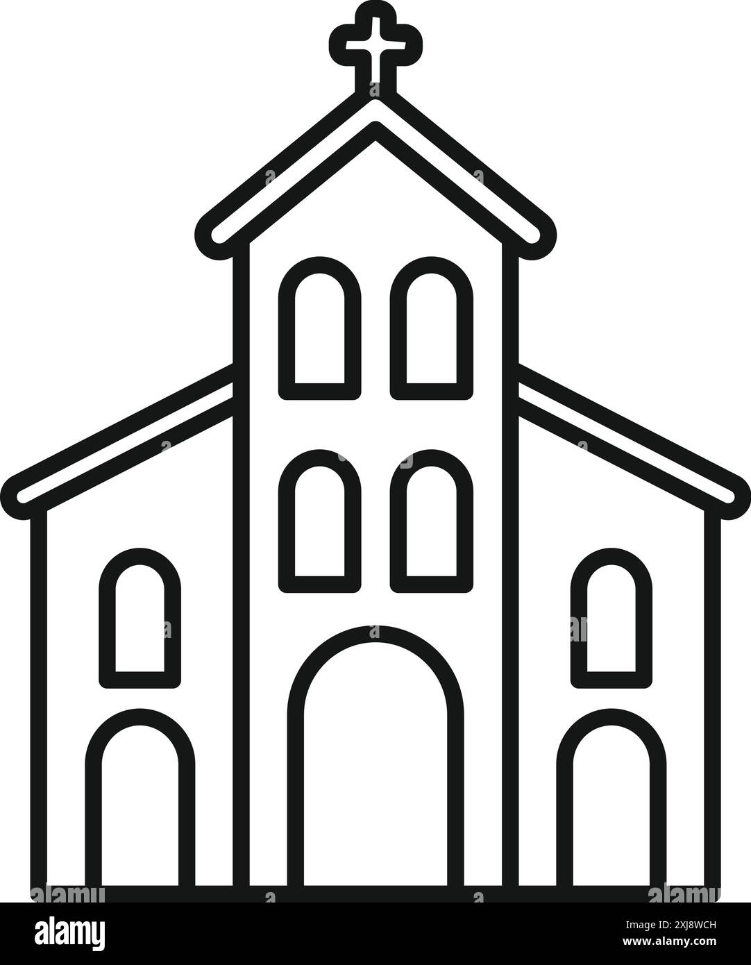 Simple line drawing of a church building representing religion, faith, and christianity Stock Vector