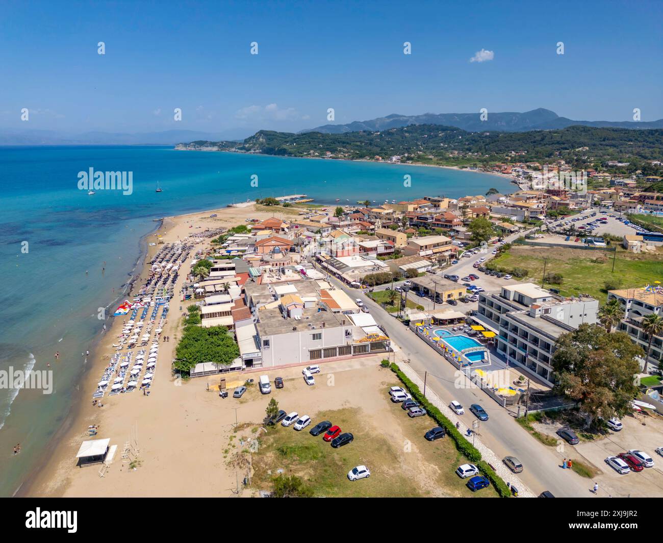 Aerial view of town and Paralia Sidari Beach, Sidari, Ionian Islands, Greek Islands, Greece, Europe Copyright: FrankxFell 844-35165 Stock Photo