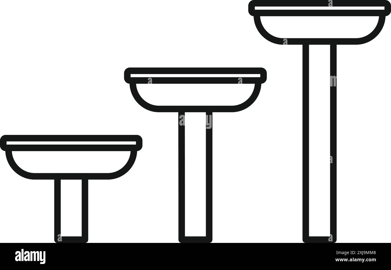 Simple line drawing of three different sizes of bird baths Stock Vector
