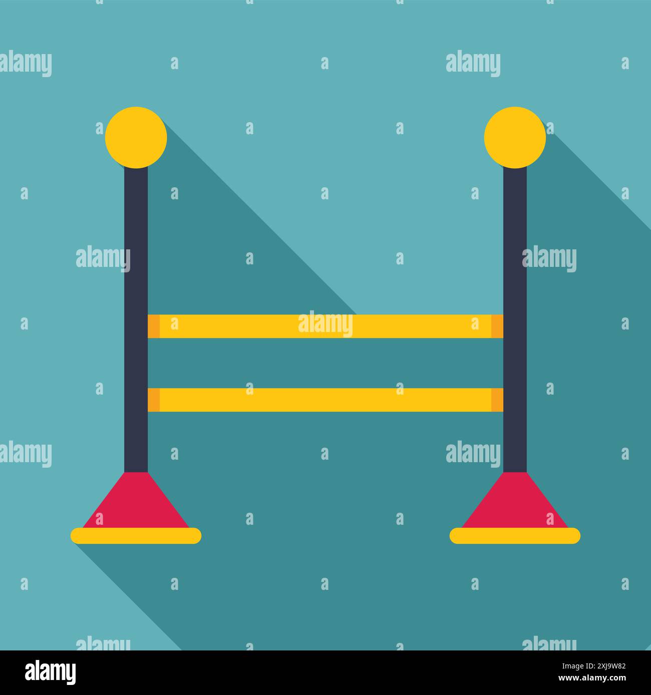 Equestrian show jumping obstacle with two yellow bars and red bases