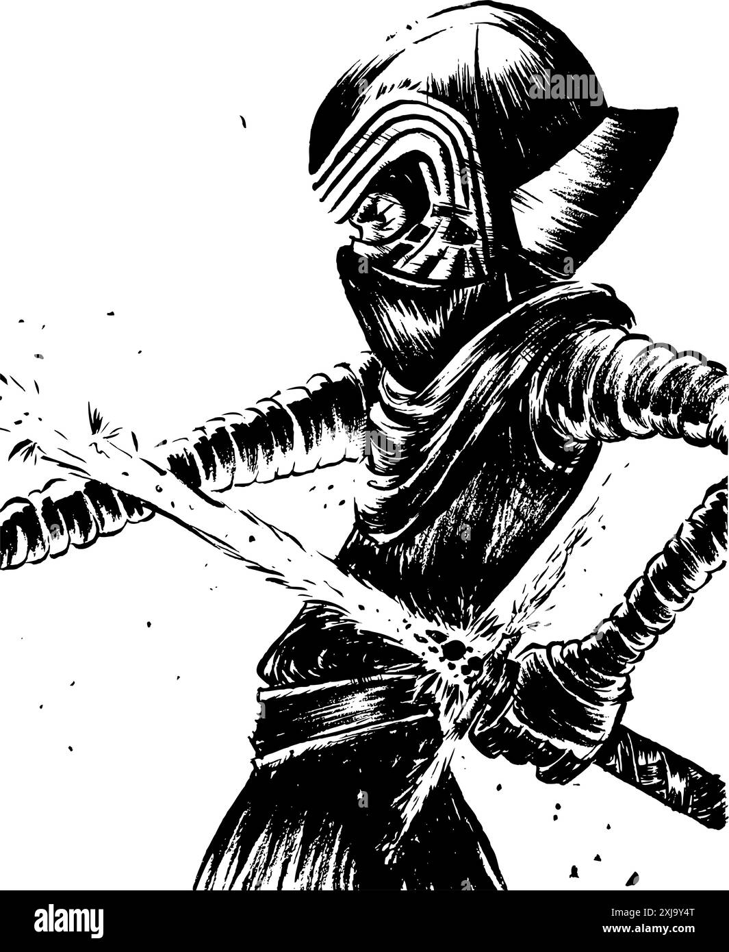Vector Samurai Ink Sketch of japanese samurai drawn with ink pend. Cartoon illustration ...