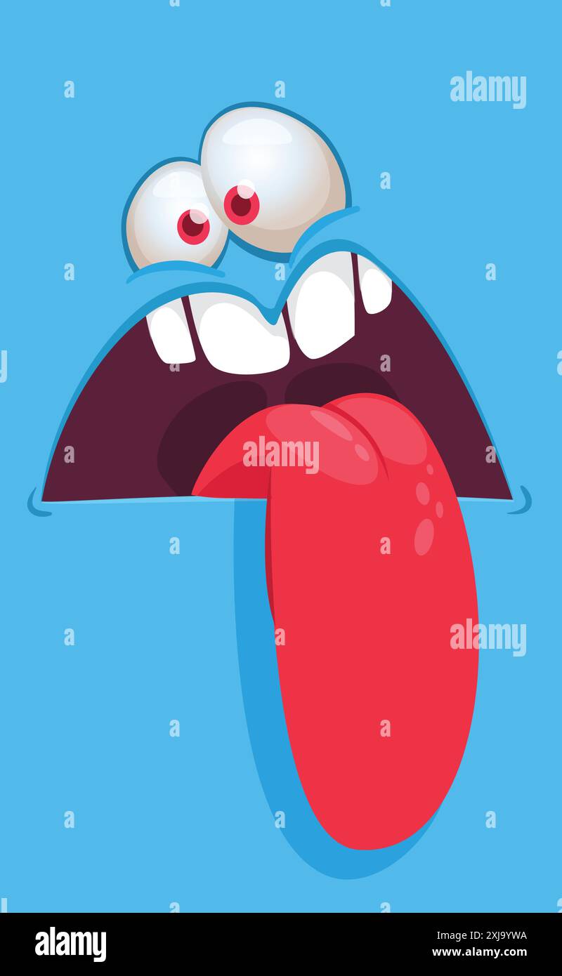 Funny cartoon monster character face expression showing long tongue ...