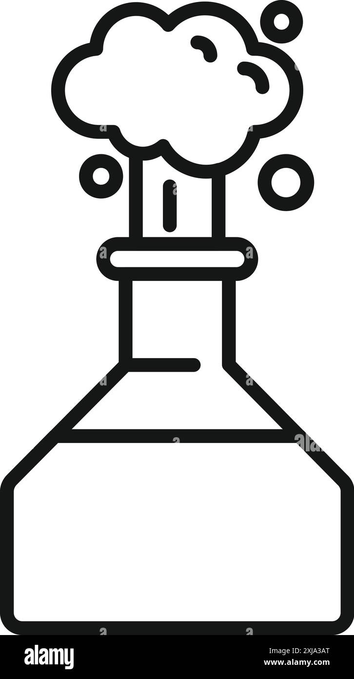 Line drawing of a chemical reaction happening inside a laboratory flask ...