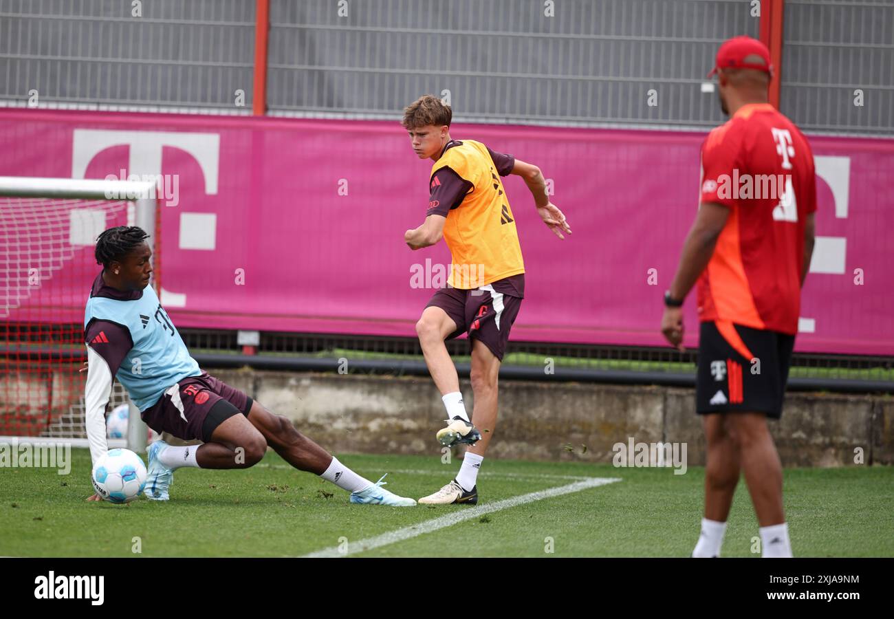 MUNICH, GERMANY - JULY 17: Mathys Tel of FC Bayern Muenchen  during a training session at Saebener Strasse training ground on July 17, 2024 in Munich, Germany. © diebilderwelt / Alamy Live News Stock Photo