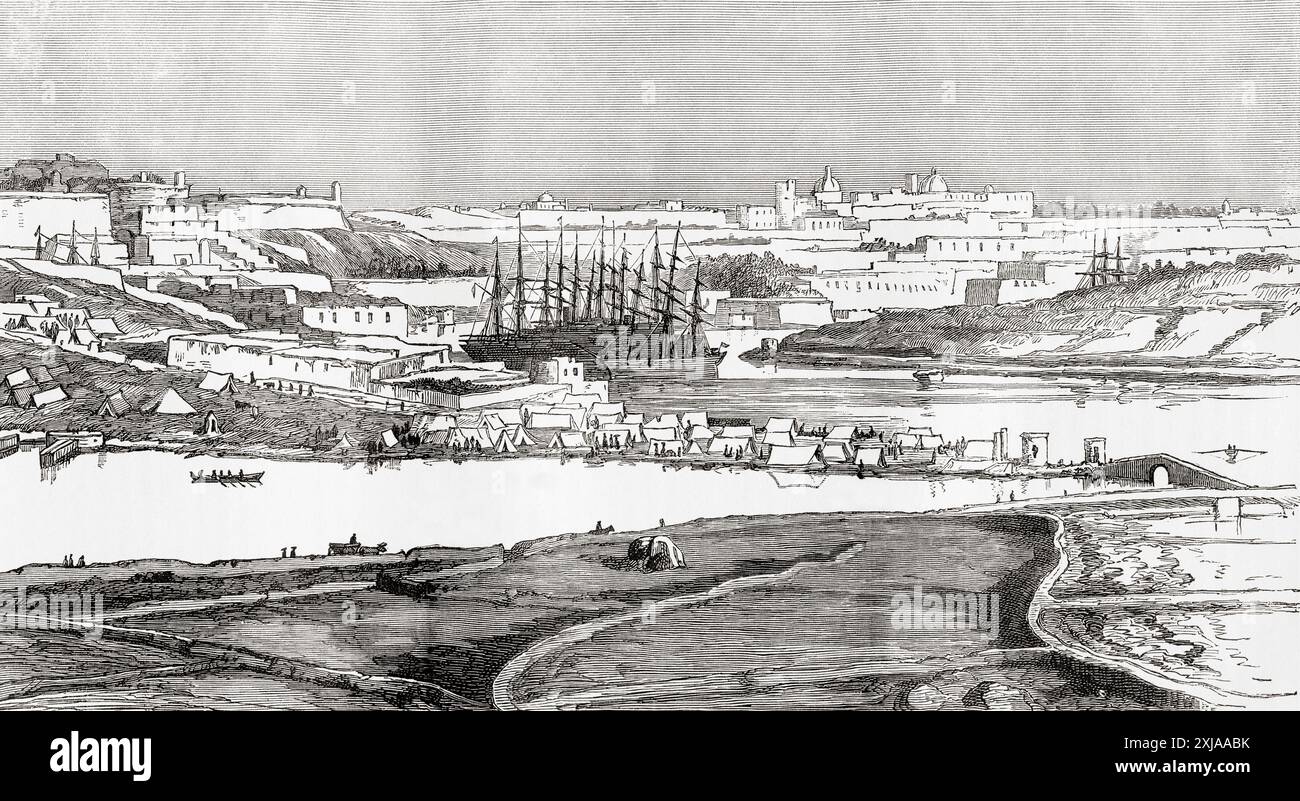 View of Malta in the 19th century.  From Russes et Turcs: La Guerre D'Orient, published 1878. Stock Photo