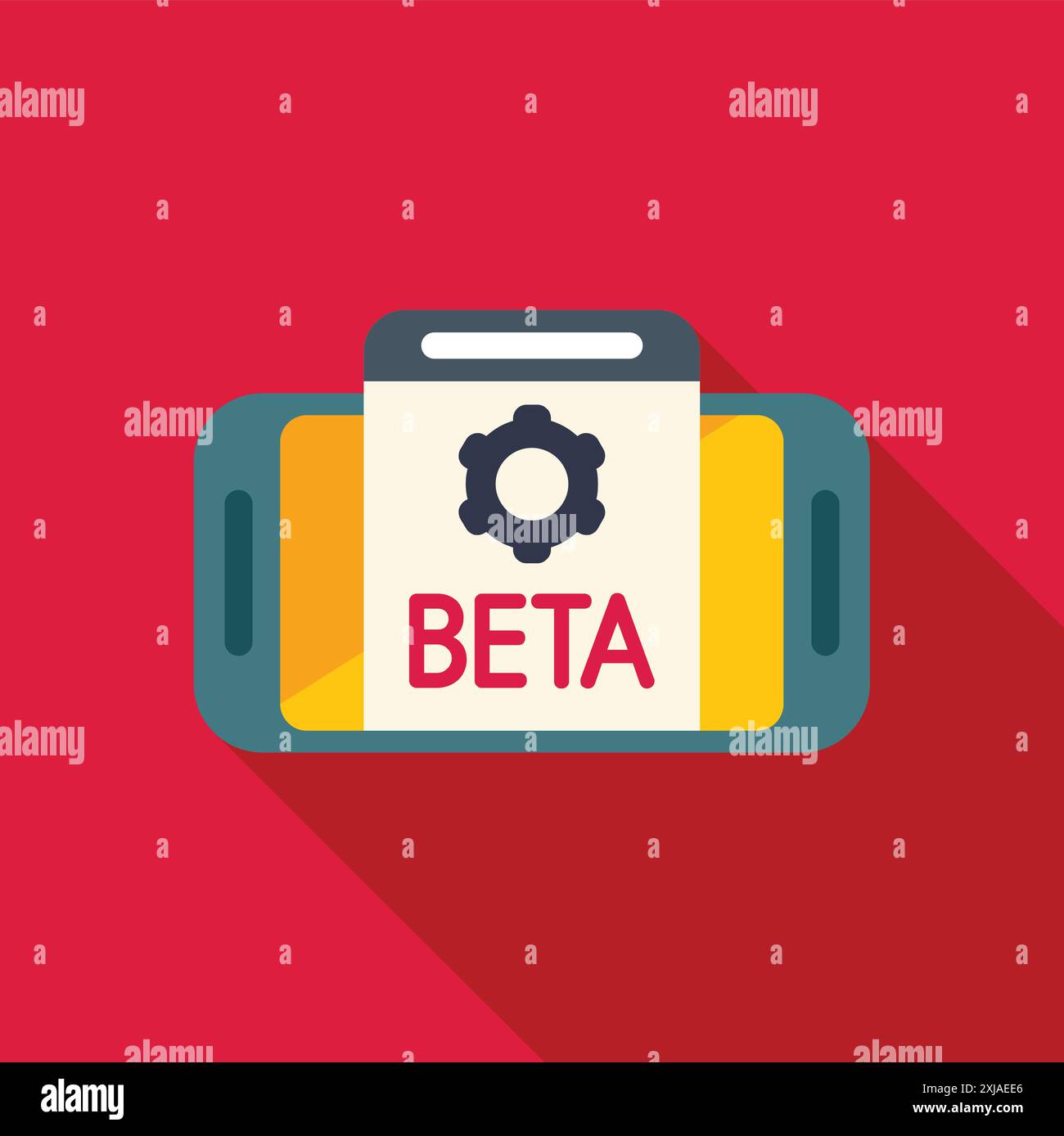 Smartphone showing beta software with a gear icon, symbolizing testing and development Stock Vector