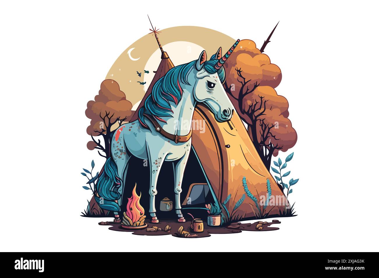 Unicorn Camping Vector Illustration Stock Vector Image & Art - Alamy