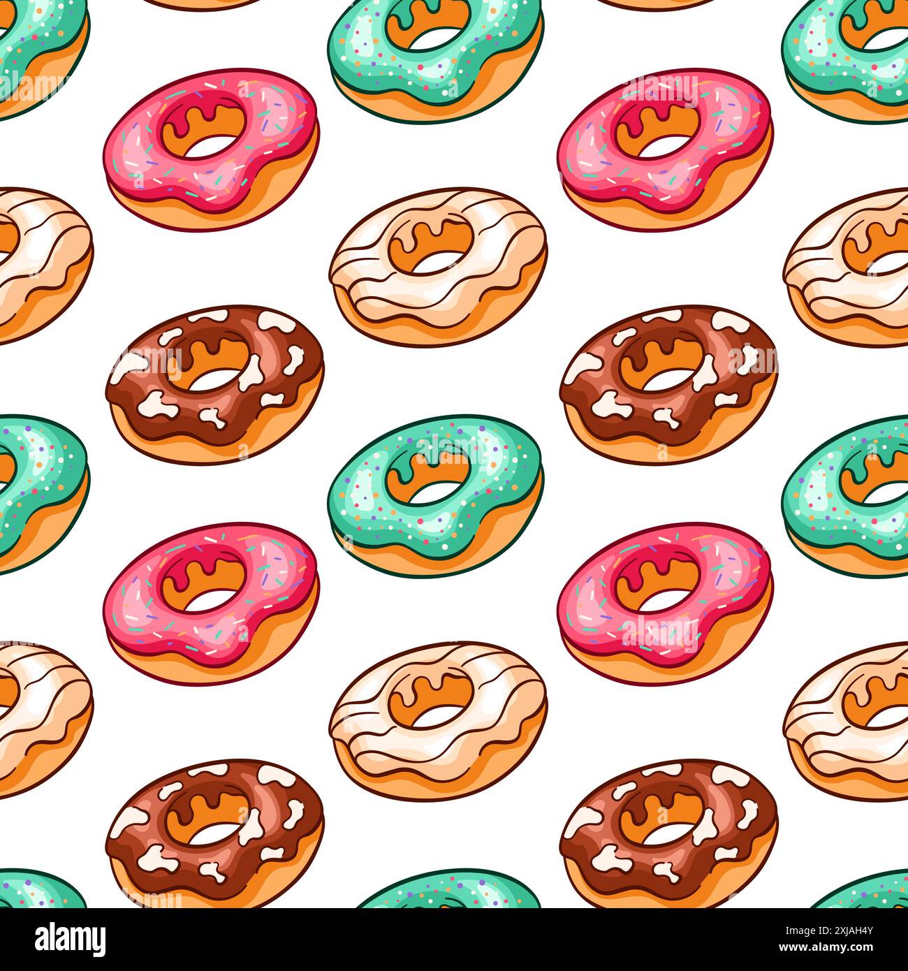 Donut Line Pattern Donuts seamless pattern in cartoon style. Cake line design for ...