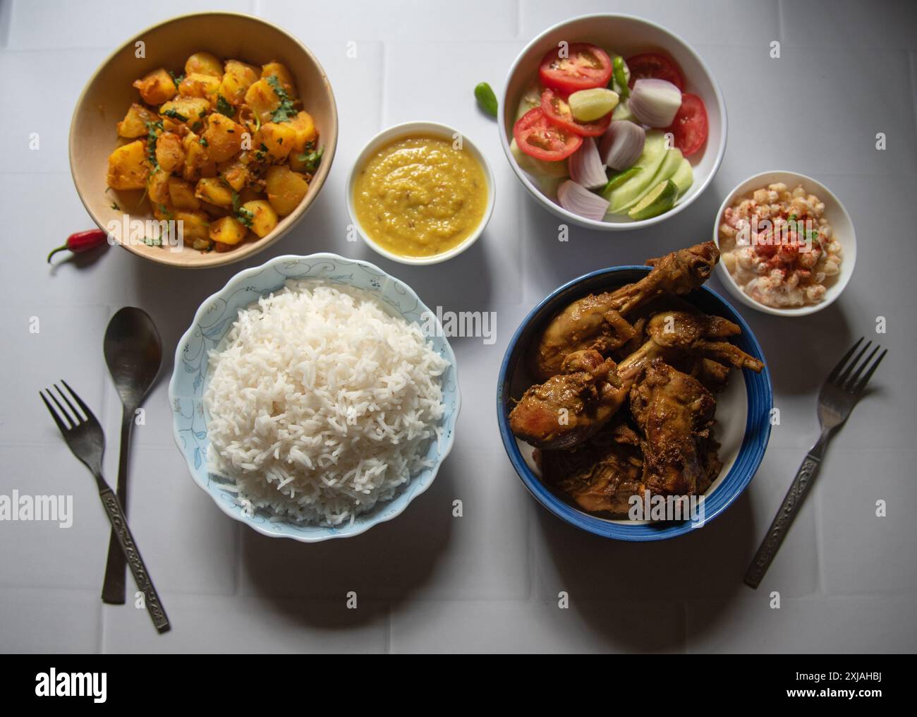 Indian lunch food items non veg main course rice chicken dal Indian lunch food items non veg main course rice chicken dal