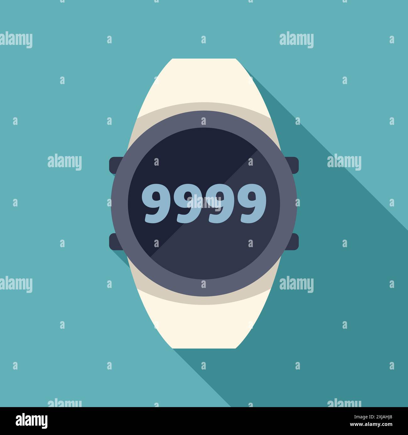Smartwatch showing 9999 steps, walking tracker icon in flat style with ...