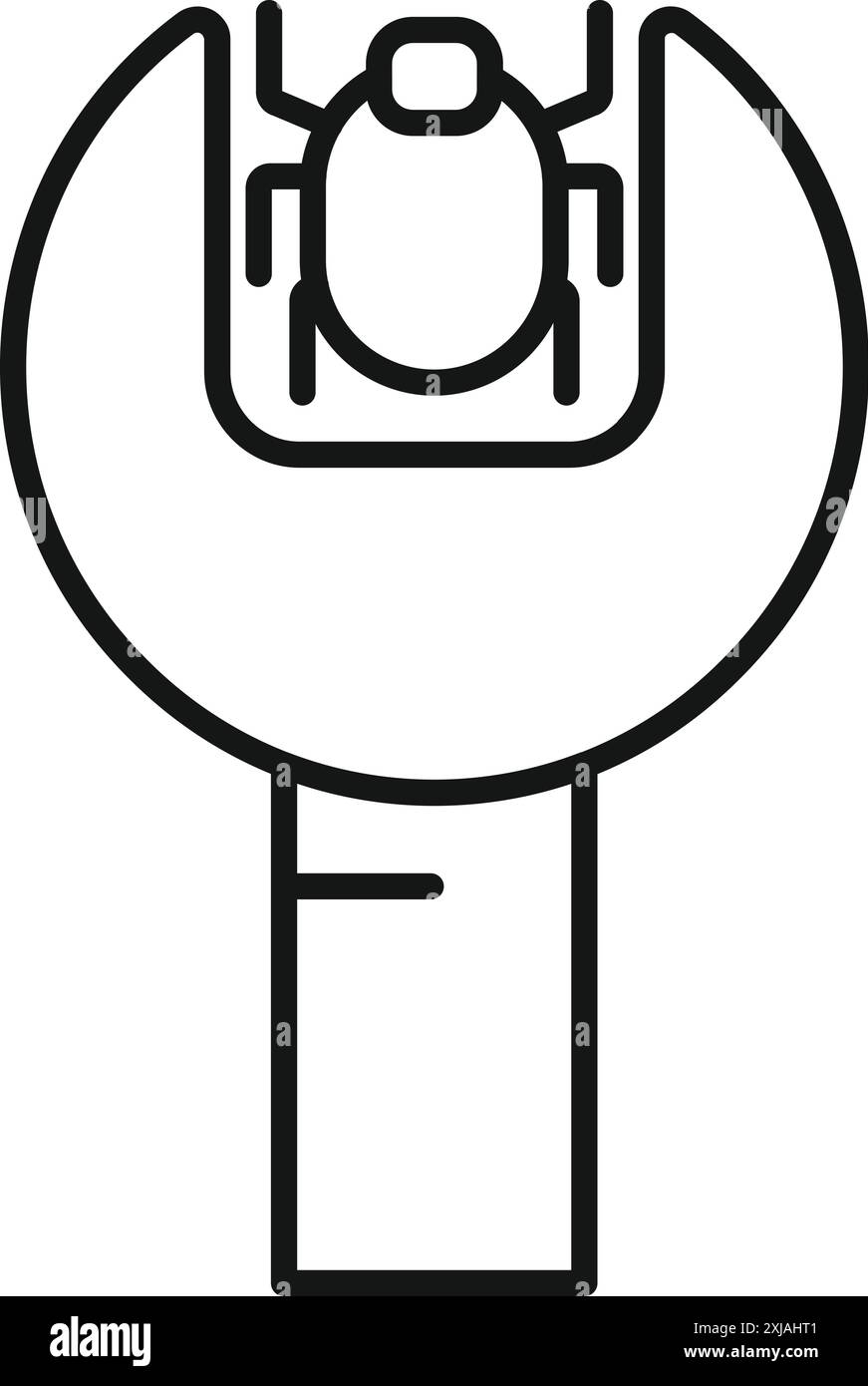 Simple line art of a bug being held by a wrench, representing bug ...