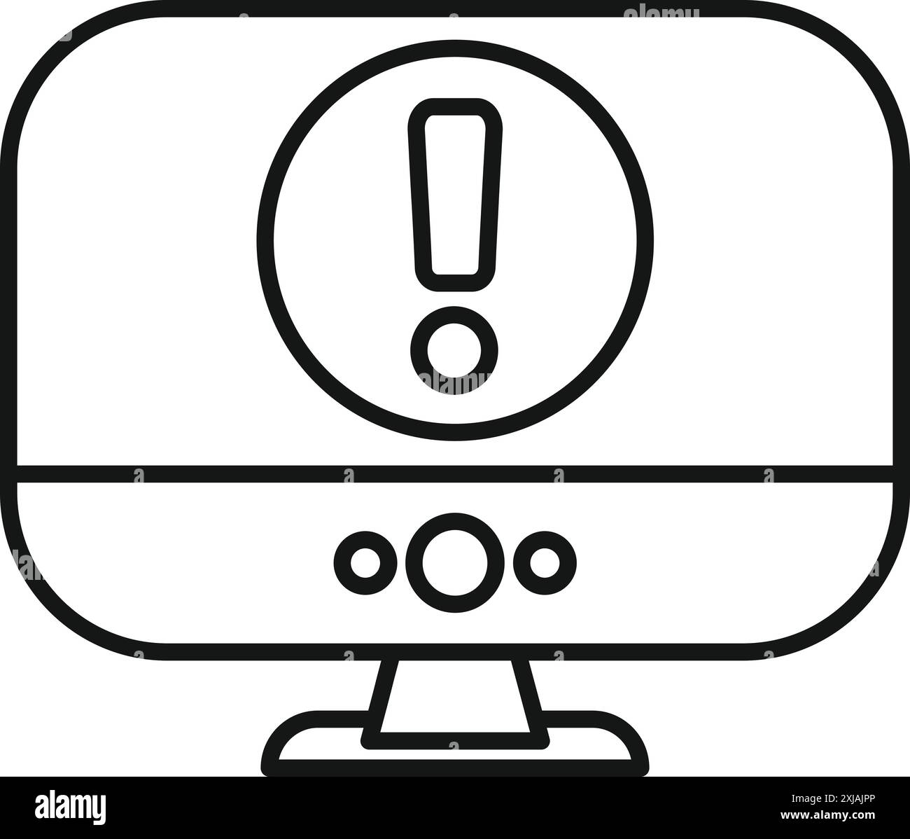 Simple outline icon of a computer monitor displaying a warning message ...