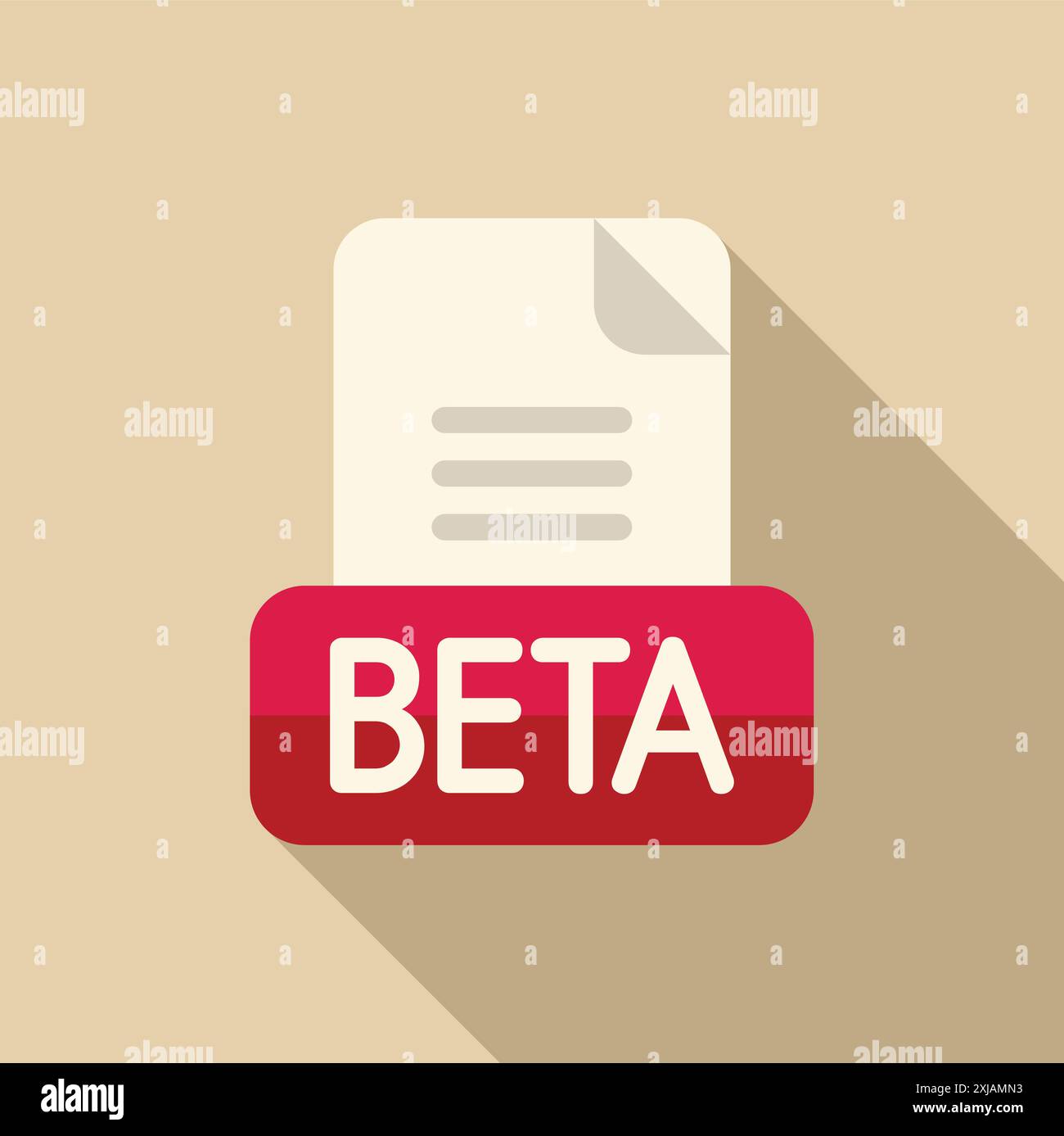 Beta testing software development document icon with long shadow on a beige background Stock Vector
