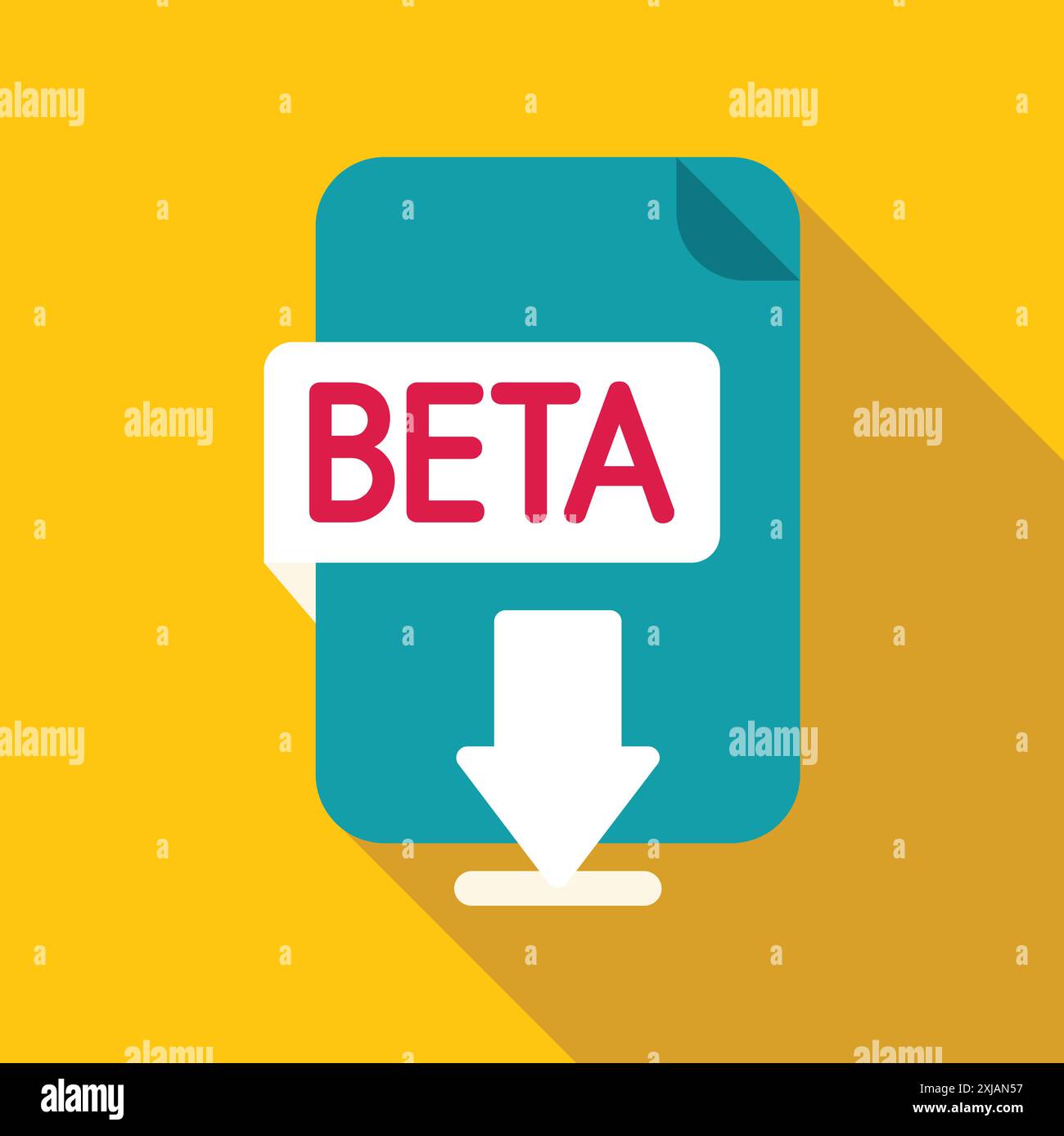 Beta version software file downloading with down arrow icon, flat design with long shadow Stock Vector