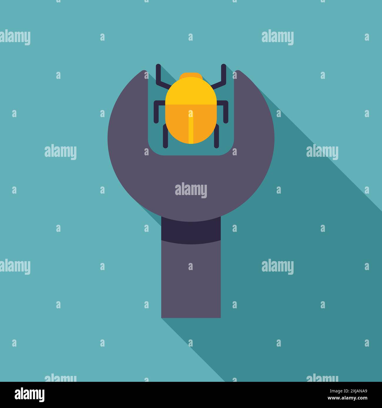 Wrench is holding a bug showing the concept of fixing programming errors Stock Vector
