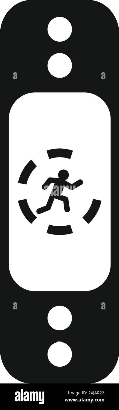 Black and white icon of a fitness tracker displaying a running man icon ...